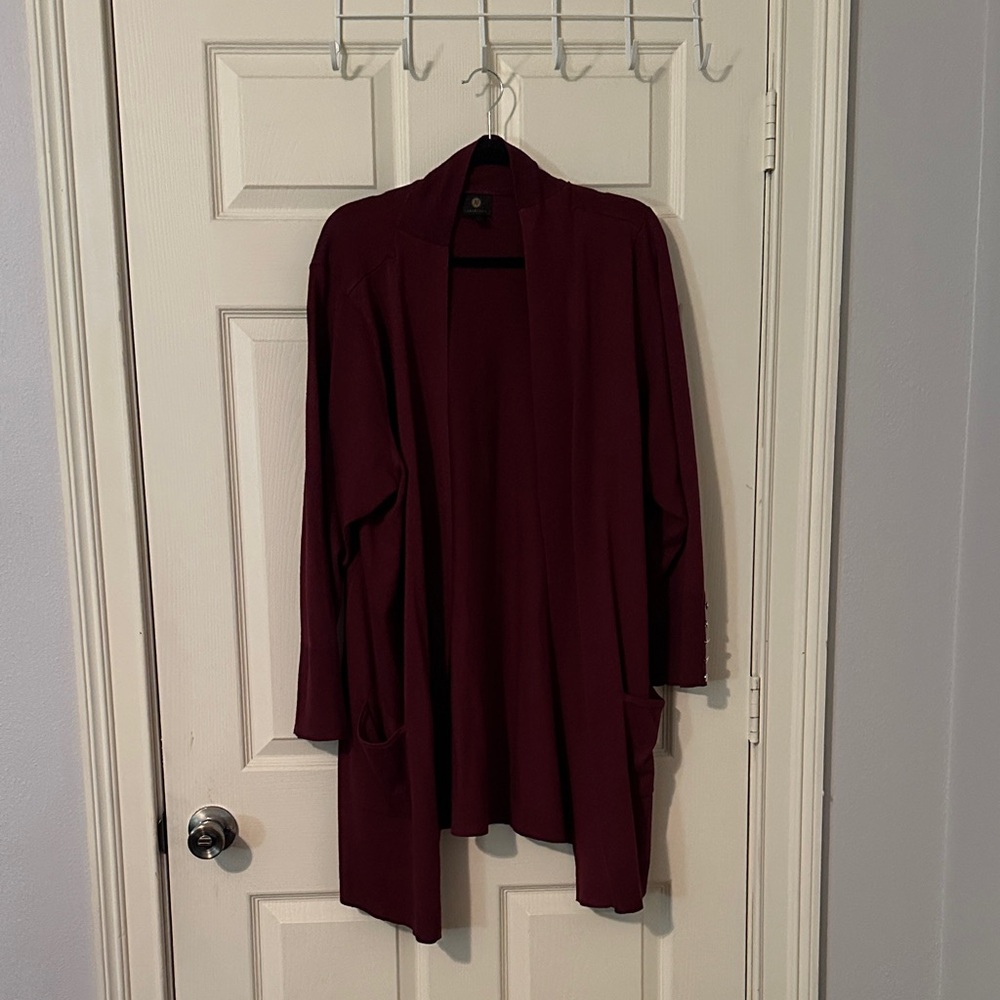 JM Collection Burgundy Open Front Cardigan